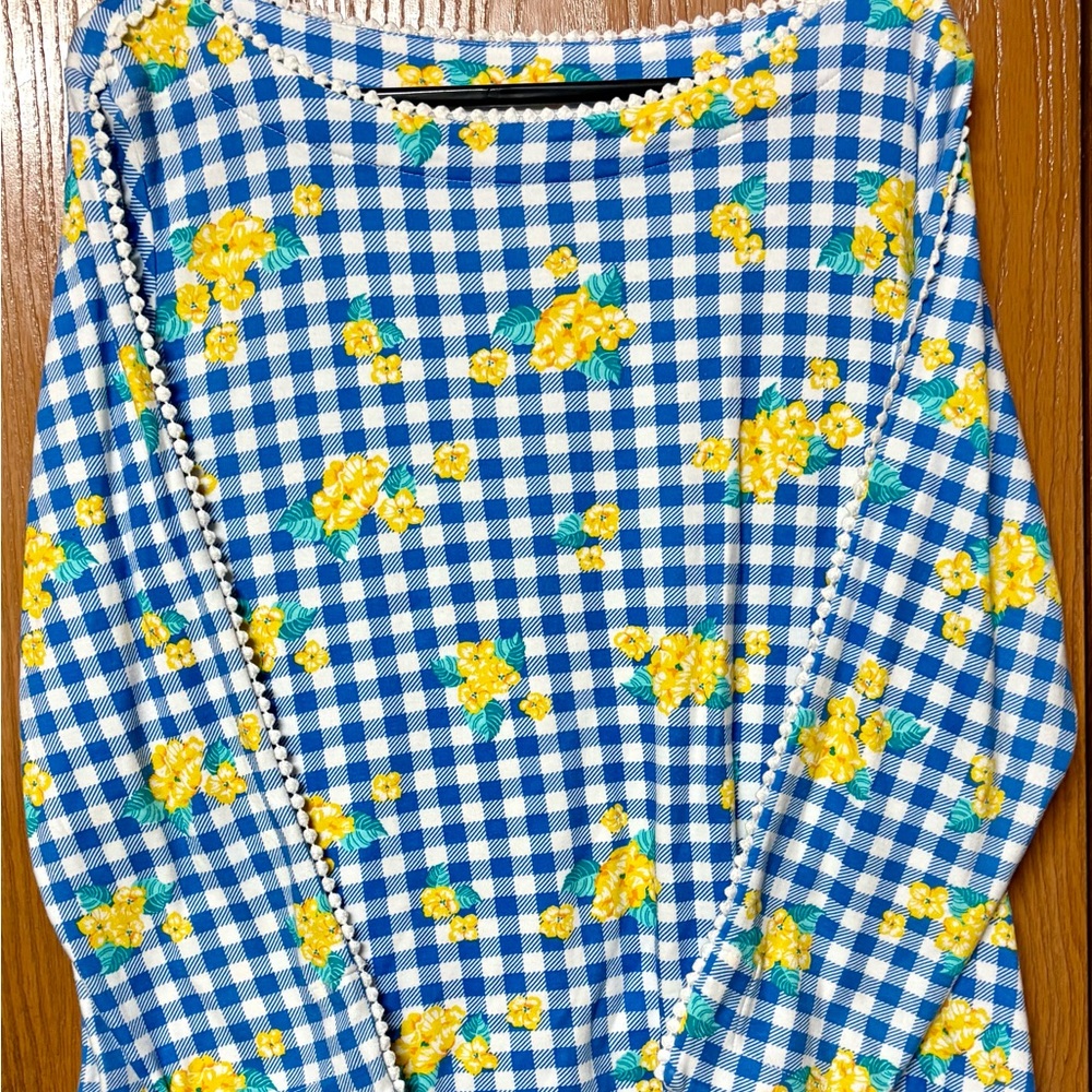 Kim Rogers Blue and Yellow Floral Top Sz XL